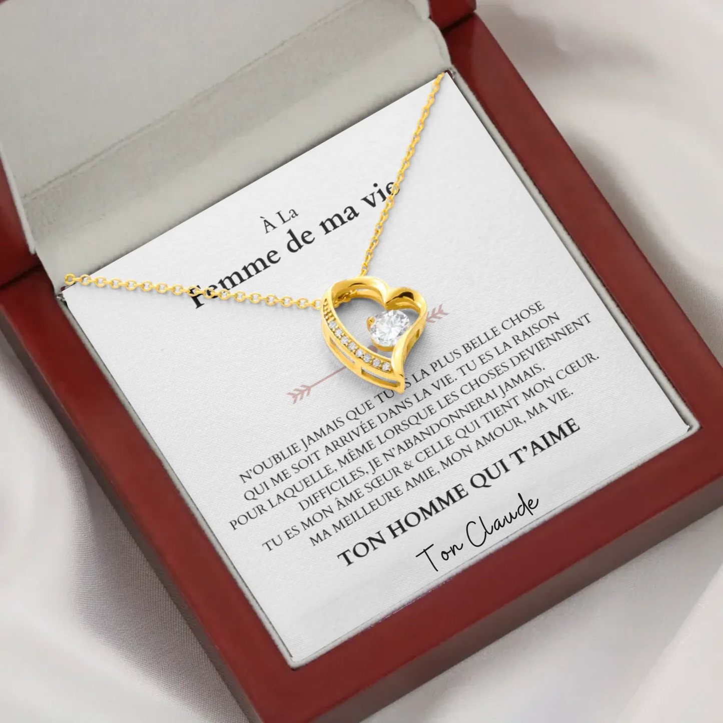 À la femme de ma vie - Ketting met hangerhart en gepersonaliseerde kaart