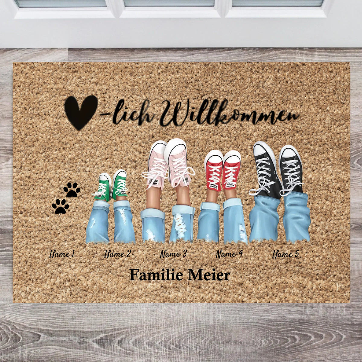 Bienvenue - Paillasson personnalisé pour l'intérieur & l'extérieur (2-8 personnes, enfants & animaux)