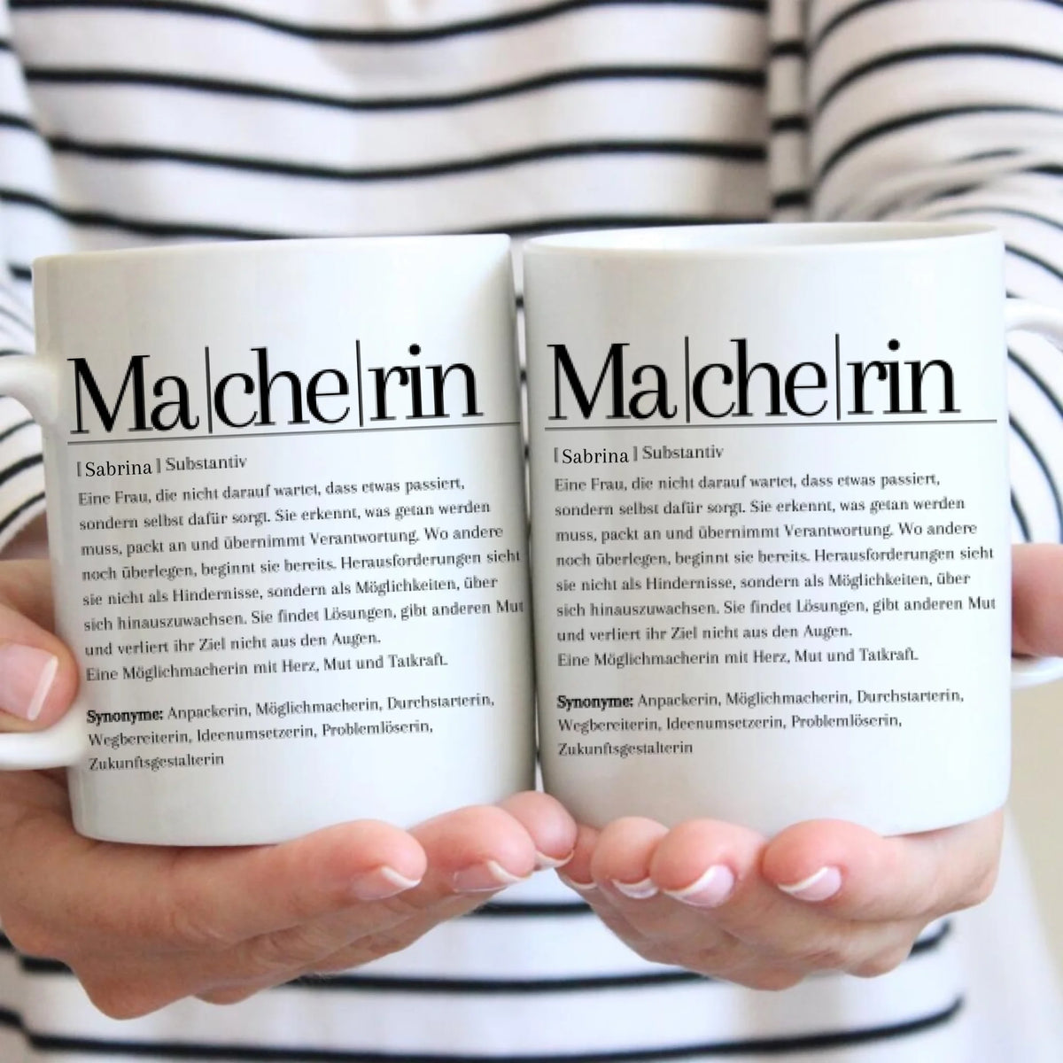 Definition Macherin/ Macher - Personalisierte Tasse für Freundinnen, Kolleginnen, witziges Geschenk