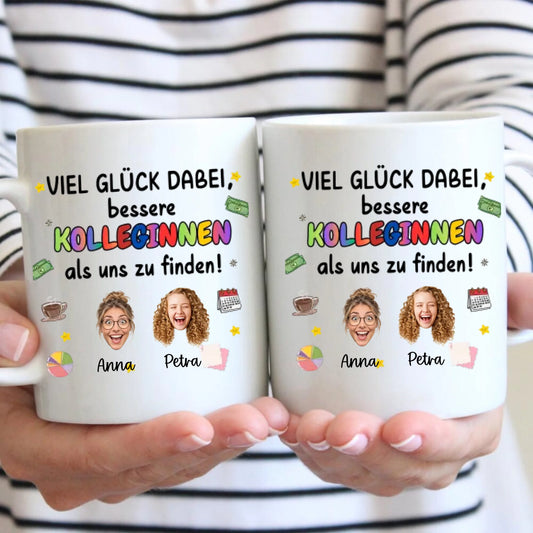 Cadeau de départ humoristique pour collègues « Bonne chance » avec visages découpés (1-4 personnes)