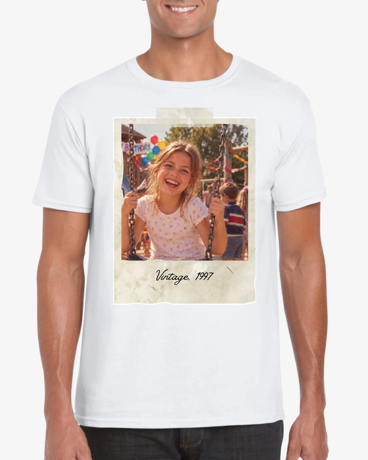 "Vintage Foto" - Personalisiertes T-Shirt (100% Baumwolle, Unisex, Eigenes Bild, Eigener Text
)