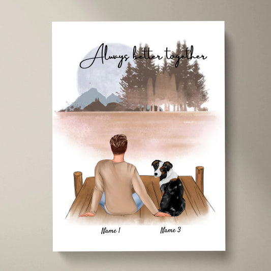 Man met huisdier (hond of kat) - Persoonlijke Poster (Man met hond of kat)