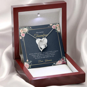 Forever Love "Droomvrouw" - Ketting met gouden harten hanger & gepersonaliseerde kaart