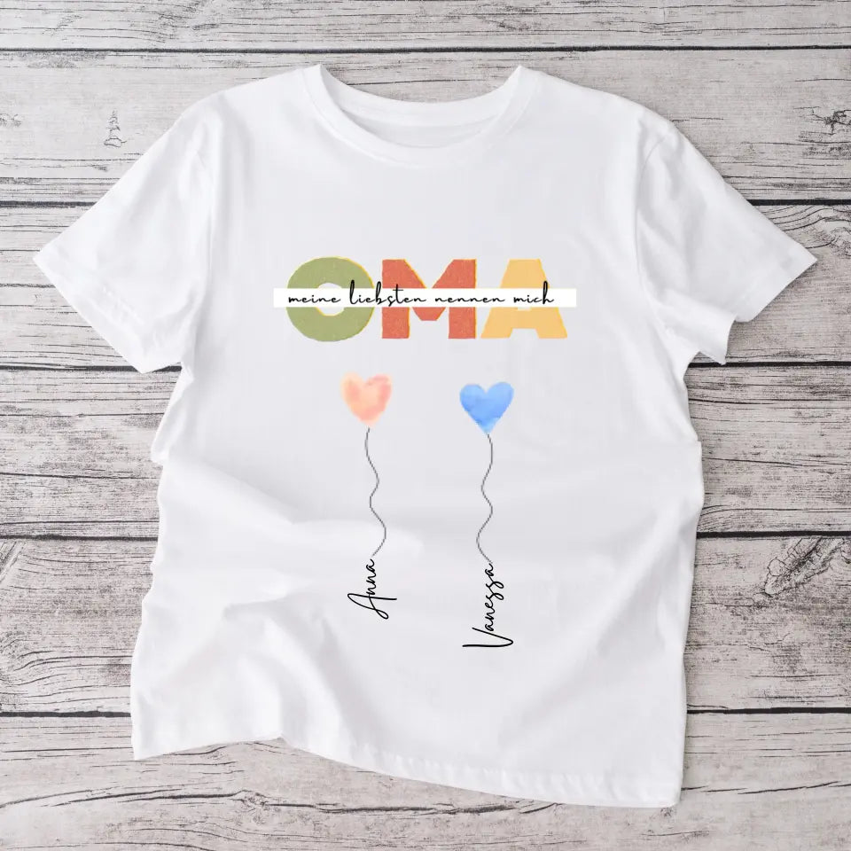 Mijn dierbaren noemen me OMA - Gepersonaliseerd T-shirt oma met kleinkinderen (100% katoen, unisex)