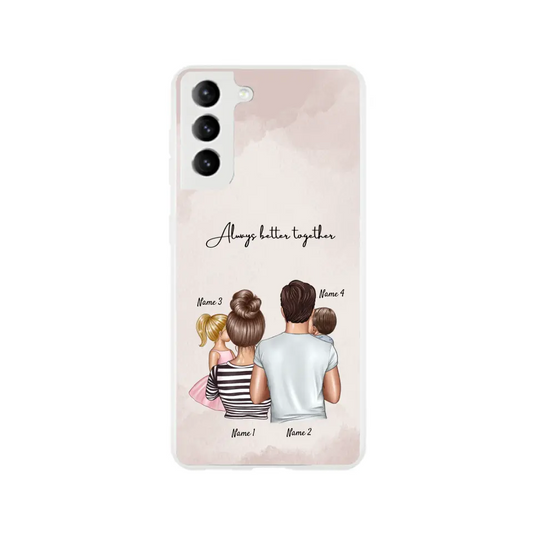 Gezin met kinderen - Gepersonaliseerd hoesje voor mobiele telefoon (tot 4 kinderen) Samsung