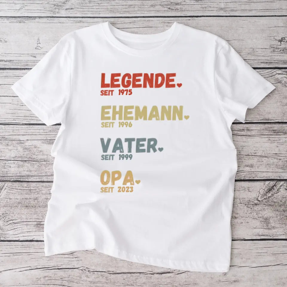 Voor opa - Legend since - Gepersonaliseerd T-shirt voor vaders & grootvaders (100% katoen, unisex)